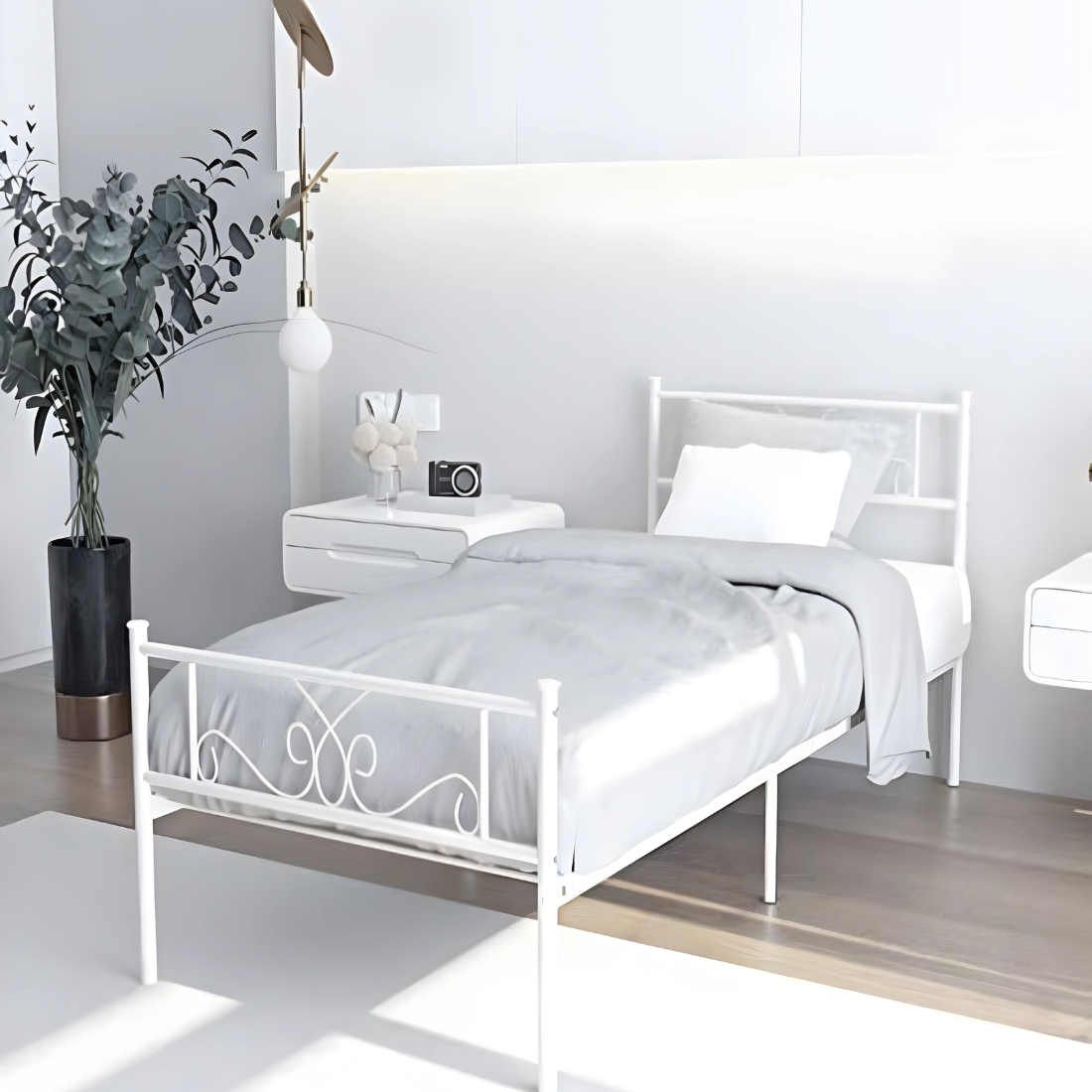 Amol Without Storage Metal Bed (Color - White)