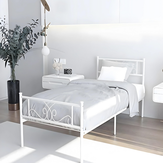 Amol Without Storage Metal Bed (Color - White)