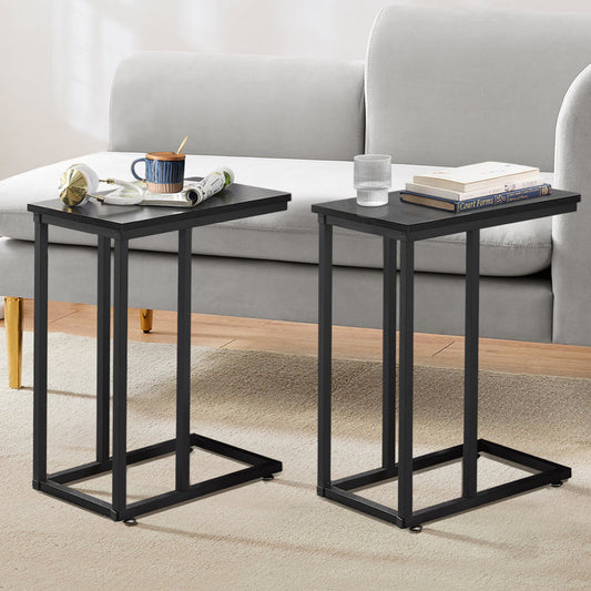 Metal Side Table in Black Finish and Powder Coating with Black Wooden Top