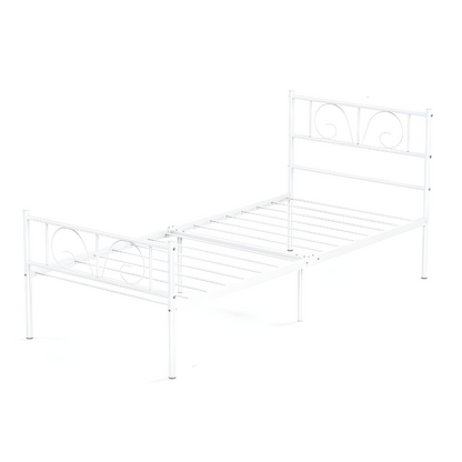 Museville Without Storage Metal Bed with Designer Headrest (Color - White)