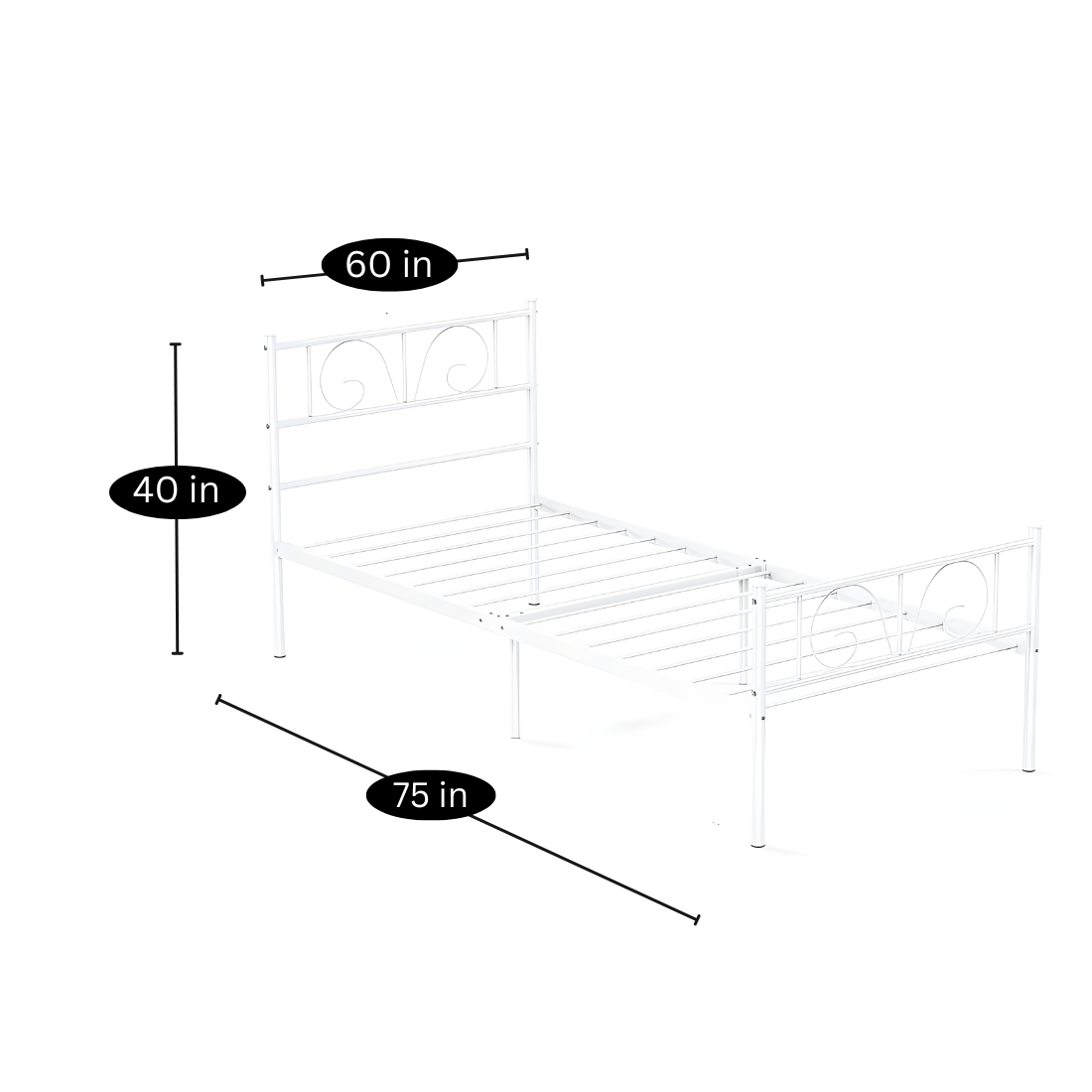 Museville Without Storage Metal Bed with Designer Headrest (Color - White)