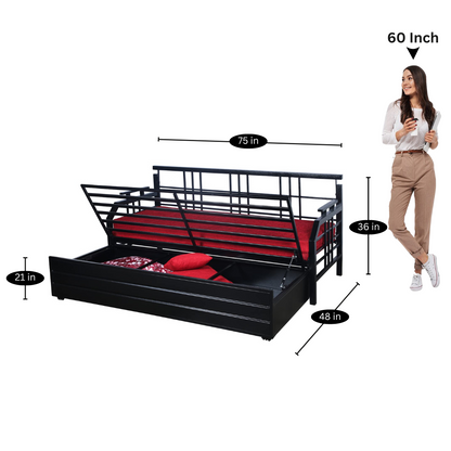 Black Balasam Hydraulic Storage Metal Sofa Bed with Mattress & Pillow (Color - Red)