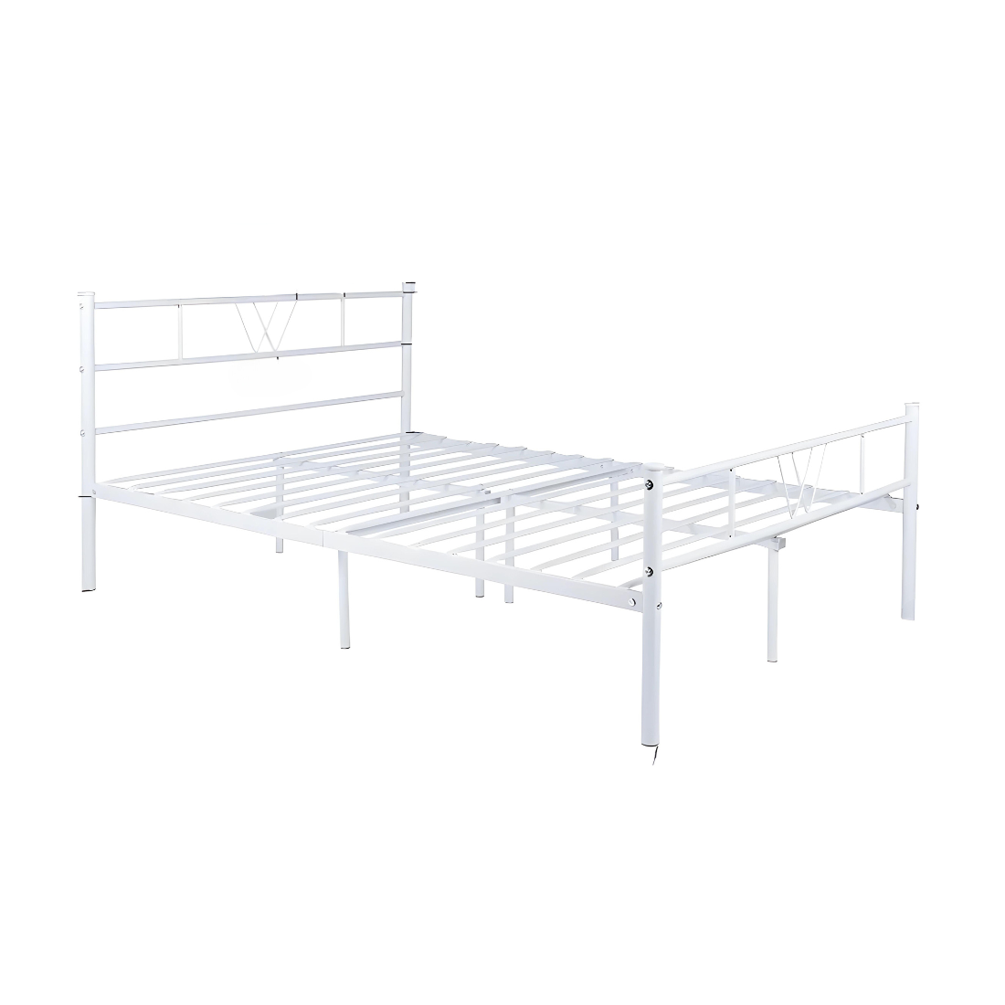 Scott Without Storage Metal Bed with Designer Headrest (Color - White)