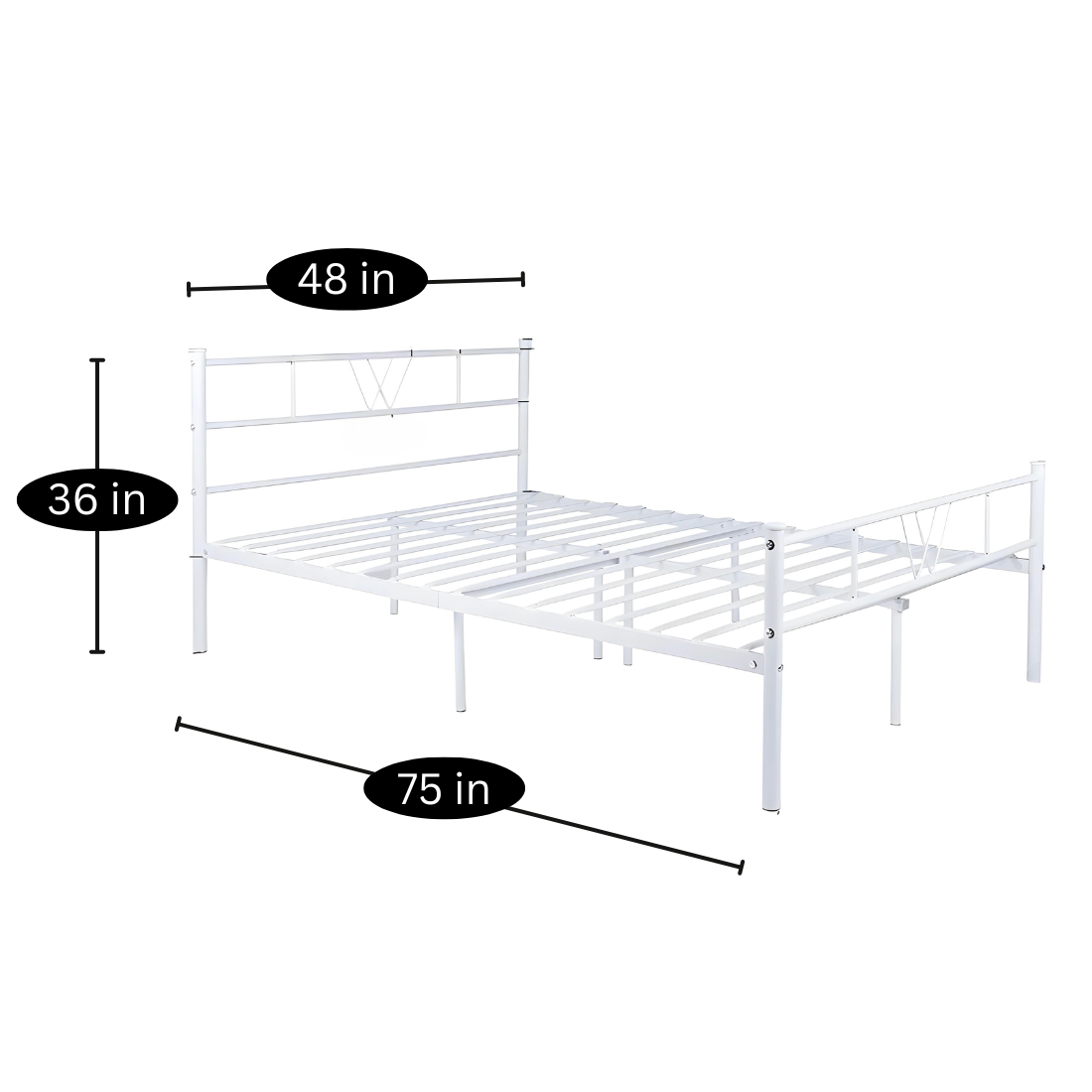 Scott Without Storage Metal Bed with Designer Headrest (Color - White)