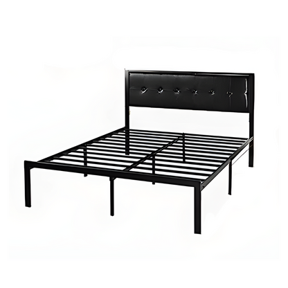 Apex Without Storage Metal Bed with Black Designer Cushion Headrest (Color - Black)