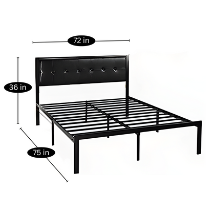 Apex Without Storage Metal Bed with Black Designer Cushion Headrest (Color - Black)