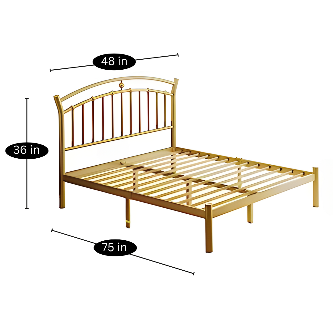 Grill Without Storage Metal Bed with Designer Headrest (Color - Golden)