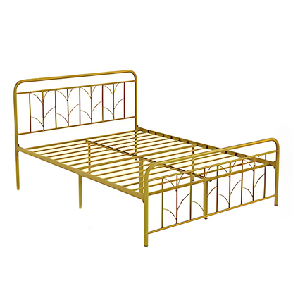 Florite Without Storage Metal Bed with Designer Headrest (Color - Golden)