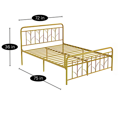 Florite Without Storage Metal Bed with Designer Headrest (Color - Golden)