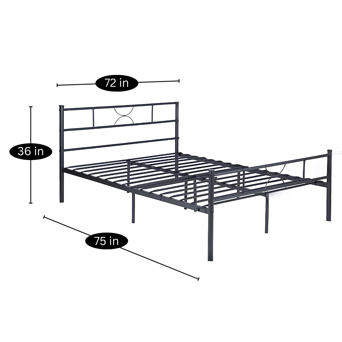 Tywin Without Storage Metal Bed with Designer Headrest (Color - Black)