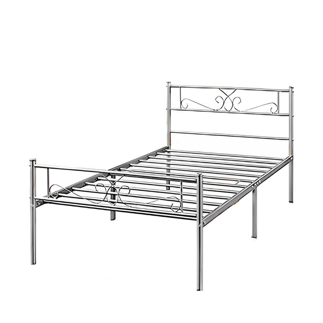 Amol Without Storage Metal Bed with Designer Headrest (Color - Silver)