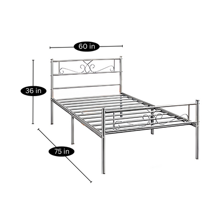 Amol Without Storage Metal Bed with Designer Headrest (Color - Silver)