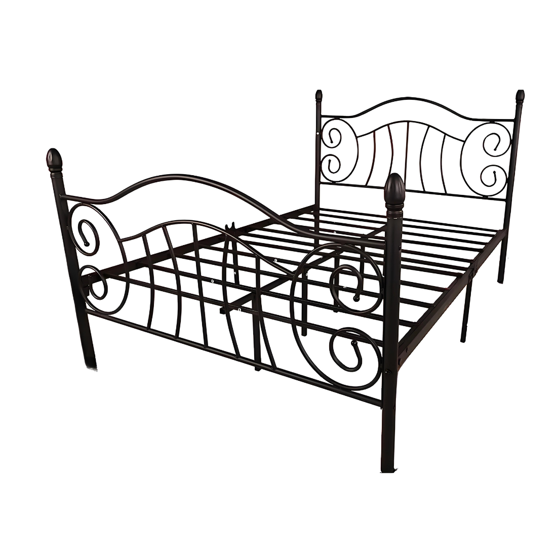 Warren Without Storage Metal Bed with Designer Headrest (Color - Black)