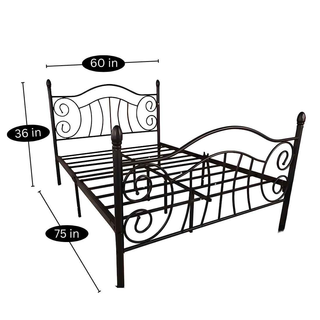 Warren Without Storage Metal Bed with Designer Headrest (Color - Black)