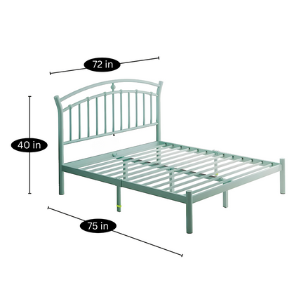 Grill Without Storage Metal Bed with Designer Headrest (Color - Green)