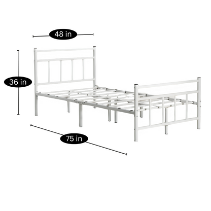 Ajona Without Storage Metal Bed with Designer Headrest (Color - White)