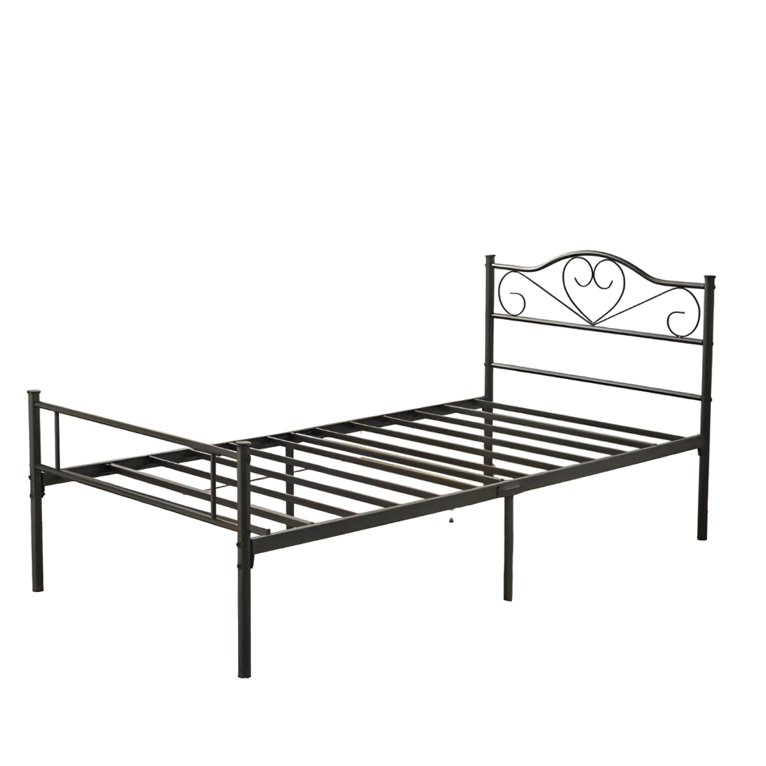 Beat Without Storage Metal Bed with Designer Headrest (Color - Black)