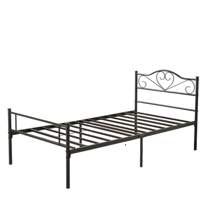 Beat Without Storage Metal Bed with Designer Headrest (Color - Black)