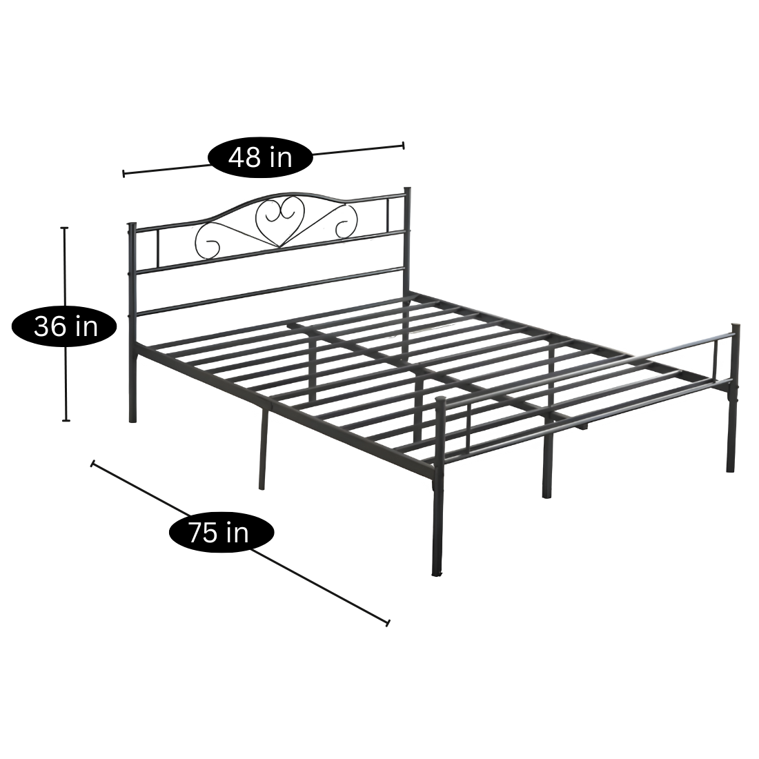 Beat Without Storage Metal Bed with Designer Headrest (Color - Black)