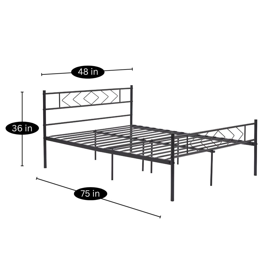 Markaya Without Storage Metal Bed with Designer Headrest (Color - Black)