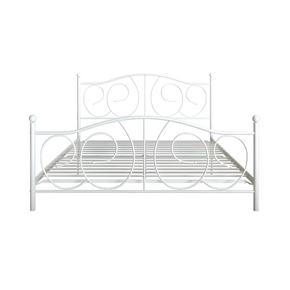 Roman Without Storage Metal Bed with Designer Headrest (Color - White)