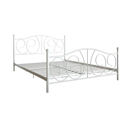 Roman Without Storage Metal Bed with Designer Headrest (Color - White)