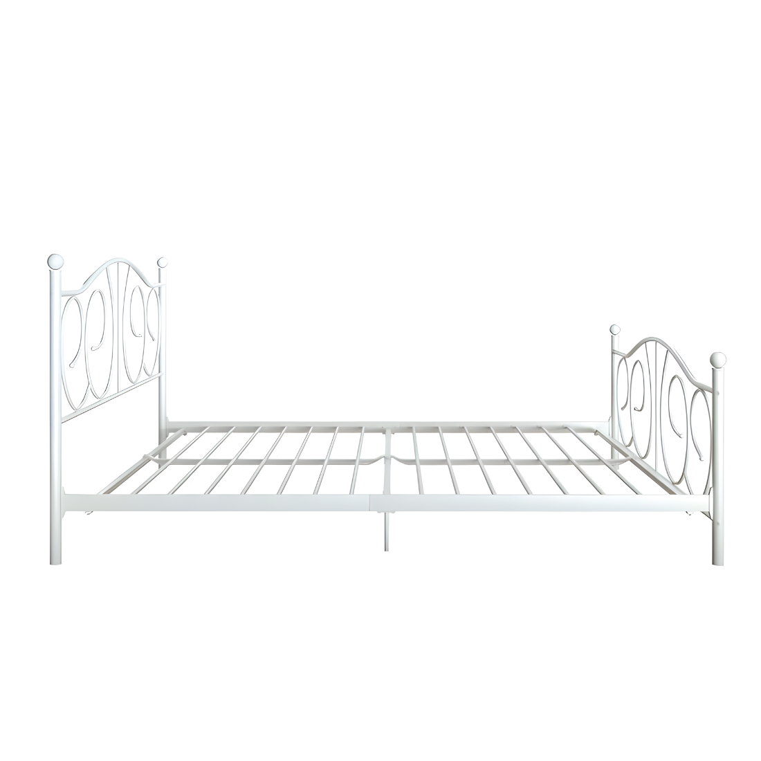 Roman Without Storage Metal Bed with Designer Headrest (Color - White)