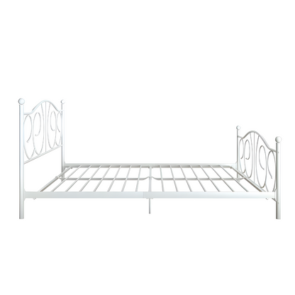 Roman Without Storage Metal Bed with Designer Headrest (Color - White)