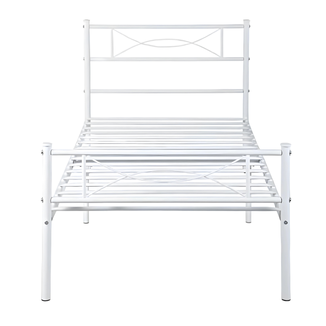 Avyaan Without Storage Metal Bed with Designer Headrest (Color - White)