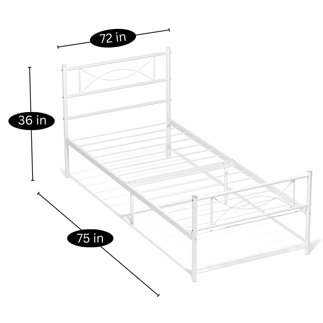 Avyaan Without Storage Metal Bed with Designer Headrest (Color - White)