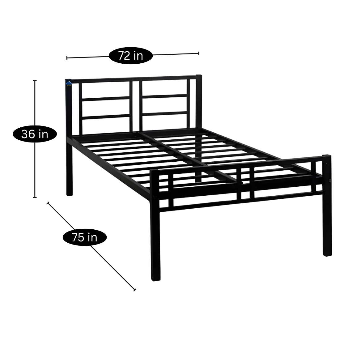 Bostwana Without Storage Metal Bed with Designer Headrest (Color - Black)