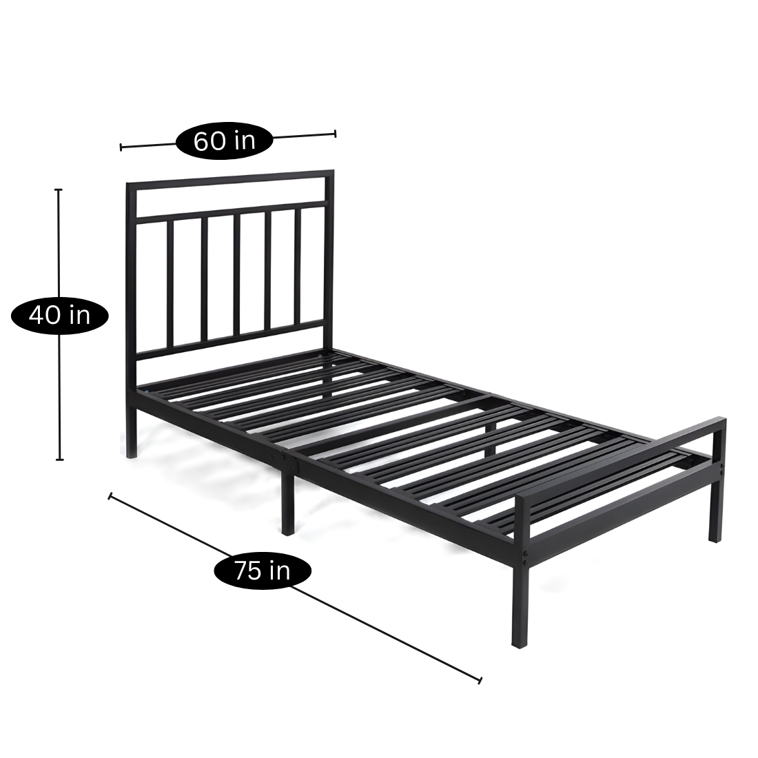 Costa Rica Without Storage Metal Bed with Designer Headrest (Color - Black)