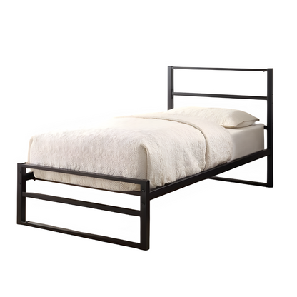 Dallas Without Storage Metal Bed with Designer Headrest (Color - Black)