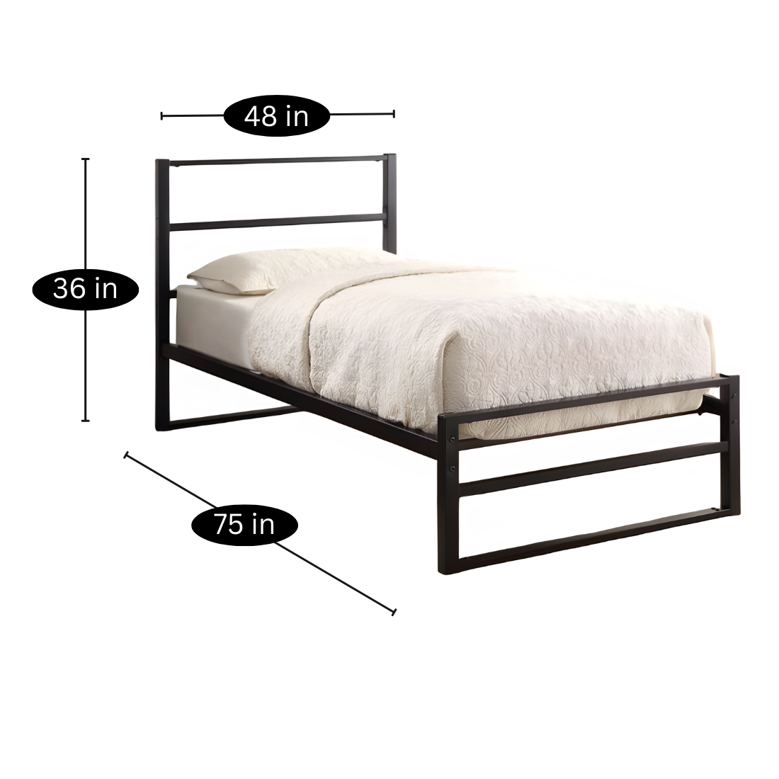 Dallas Without Storage Metal Bed with Designer Headrest (Color - Black)