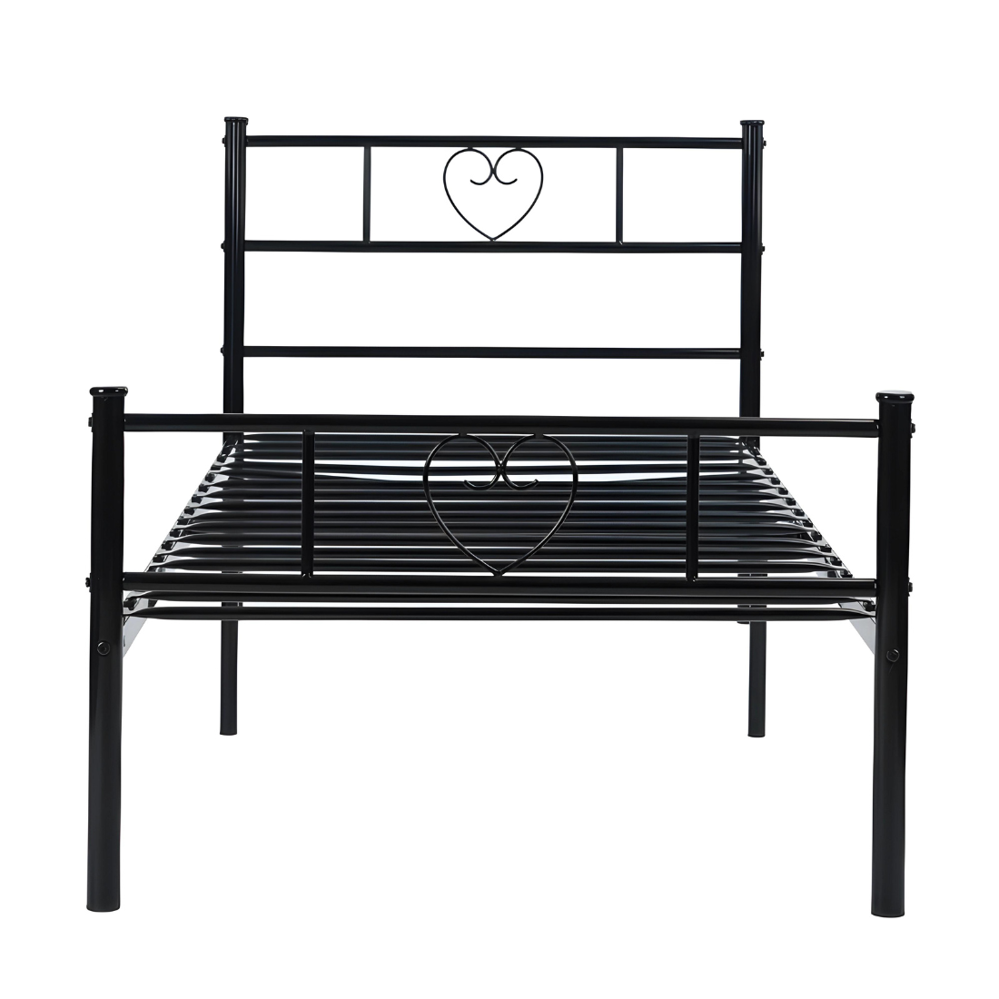 Heart Without Storage Metal Bed with Designer Headrest (Color - Black)