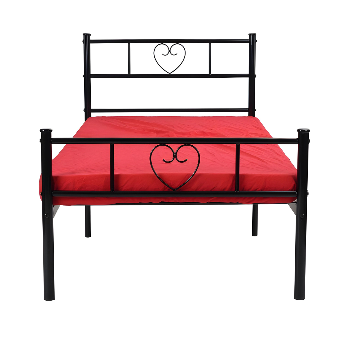 Heart Without Storage Metal Bed with Designer Headrest (Color - Black)