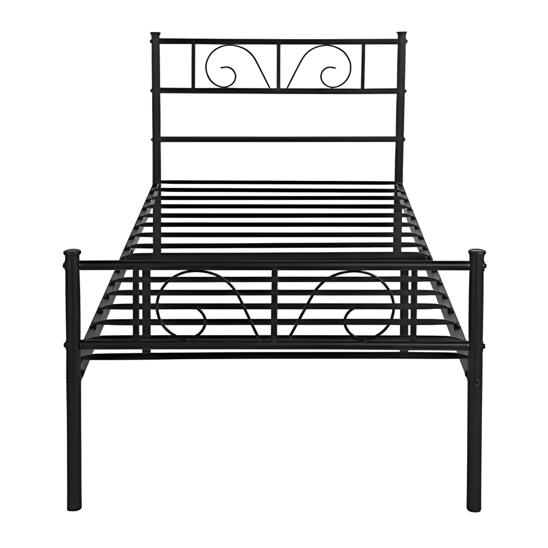 Museville Without Storage Metal Bed with Designer Headrest (Color - Black)