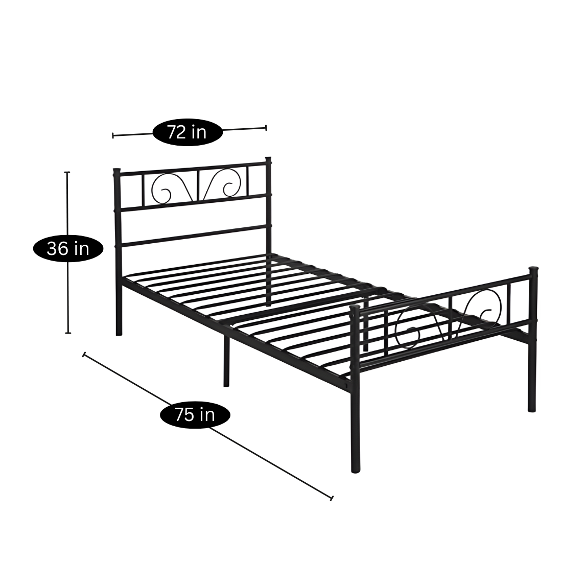 Museville Without Storage Metal Bed with Designer Headrest (Color - Black)