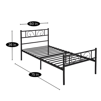 Museville Without Storage Metal Bed with Designer Headrest (Color - Black)