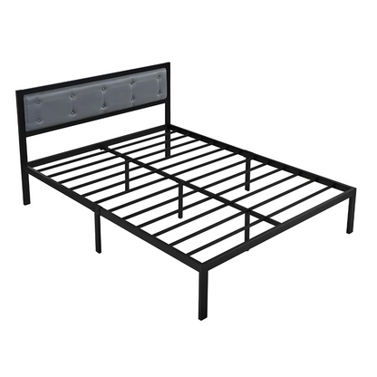 Heaven Without Storage Metal Bed with Black Designer Cushion Headrest (Color - Black)