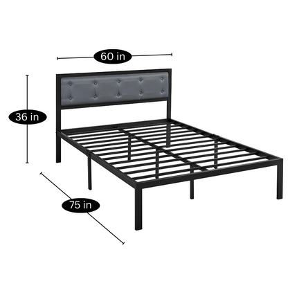 Heaven Without Storage Metal Bed with Black Designer Cushion Headrest (Color - Black)