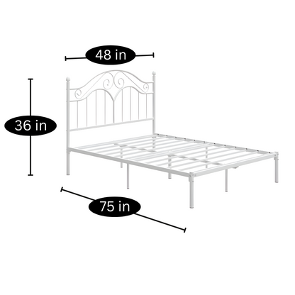 Miles Without Storage Metal Bed with Designer Headrest (Color - White)