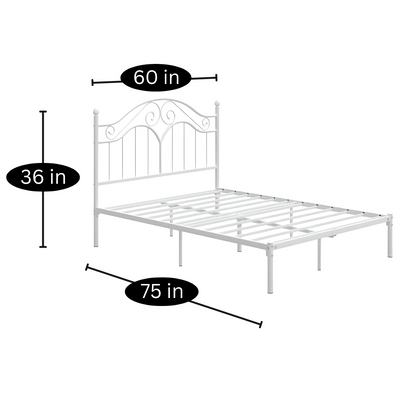 Miles Without Storage Metal Bed with Designer Headrest (Color - White)