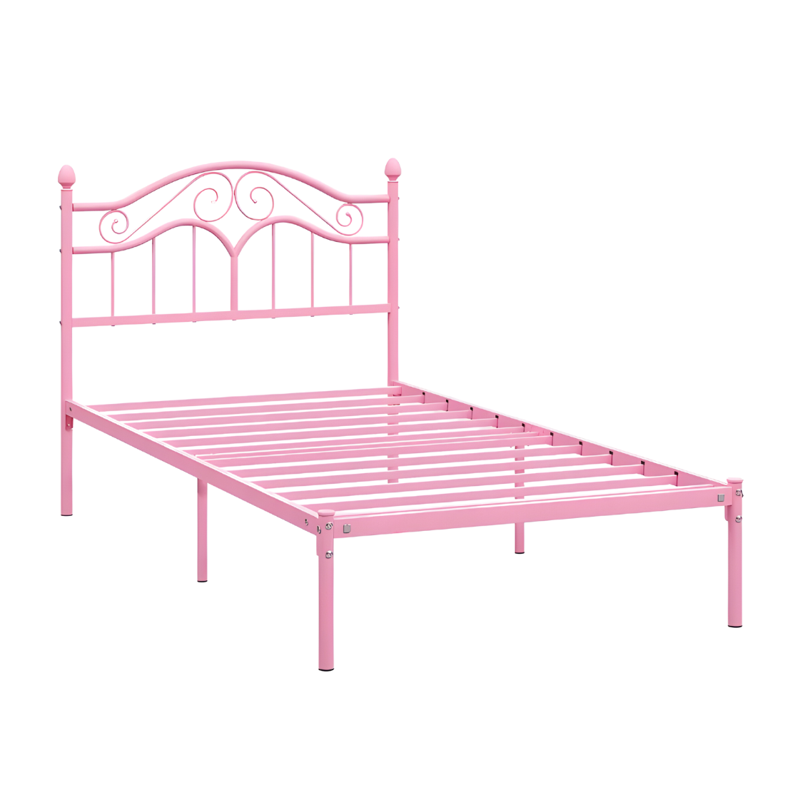 Miles Without Storage Metal Bed with Designer Headrest (Color - Pink)