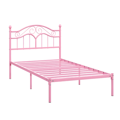 Miles Without Storage Metal Bed with Designer Headrest (Color - Pink)