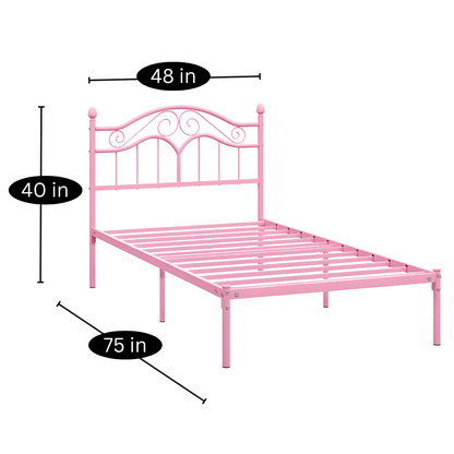 Miles Without Storage Metal Bed with Designer Headrest (Color - Pink)