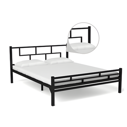 Aeron Without Storage Metal Bed with Designer Headrest (Color - Black)