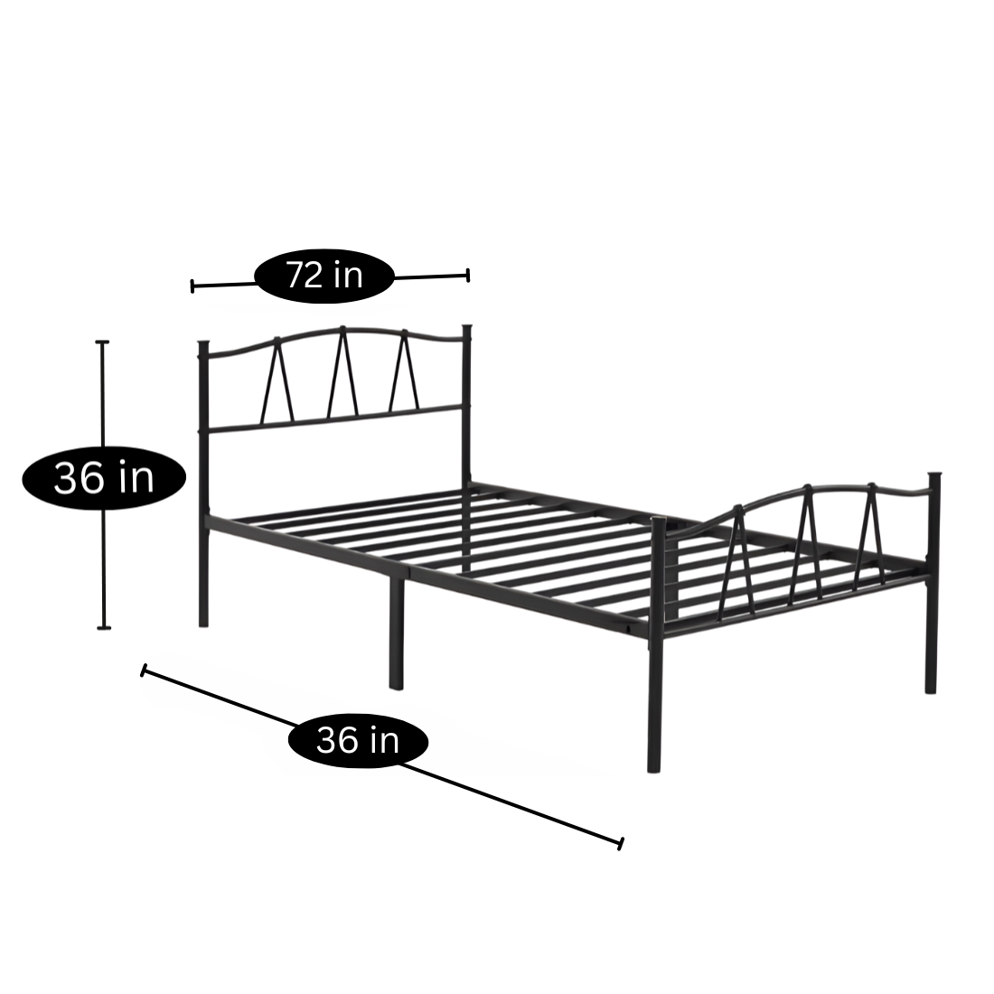 Ellie Without Storage Metal Bed with Designer Headrest (Color - Black)