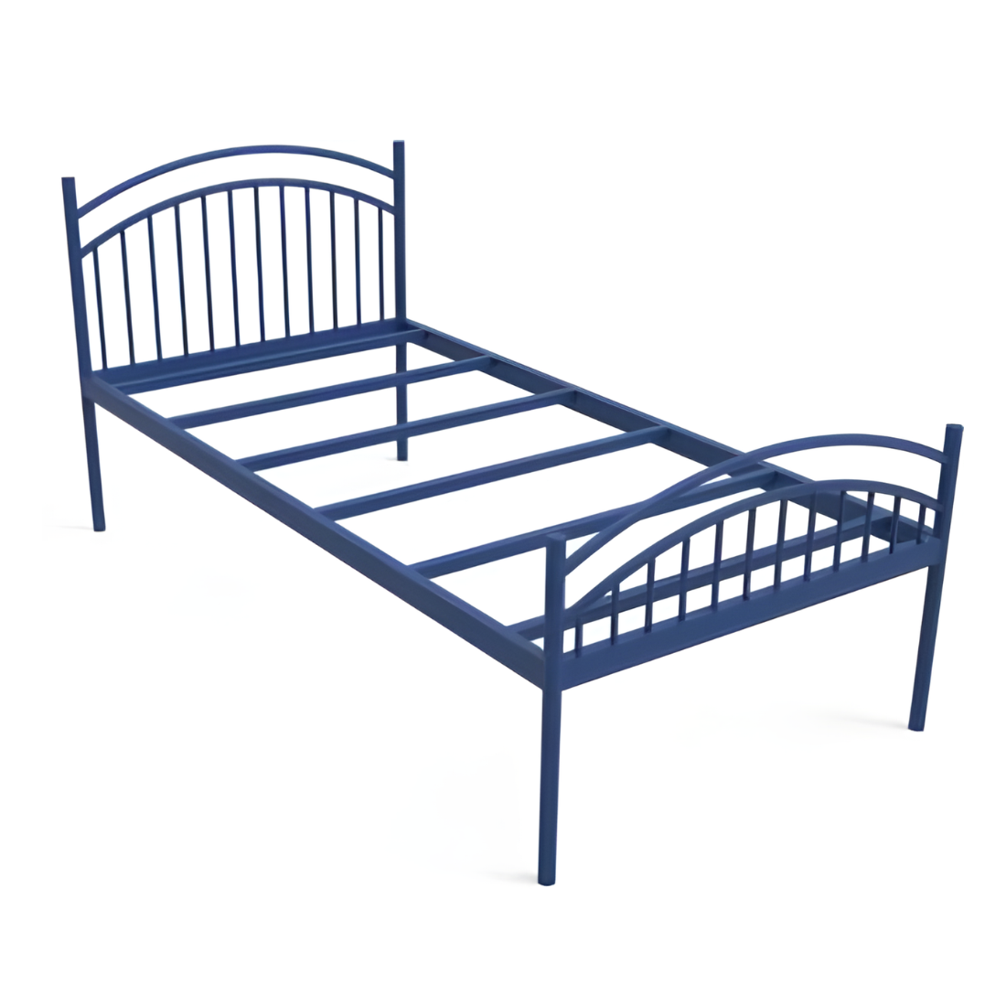 Liam Without Storage Metal Bed with Designer Headrest (Color - Blue)