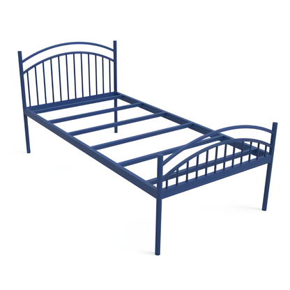 Liam Without Storage Metal Bed with Designer Headrest (Color - Blue)